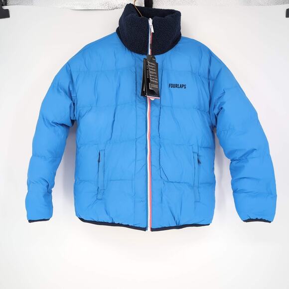 Fourlaps Polar Quilted Reversible Unisex Navy Blue Sherpa Jacket - Size S - NWT - Picture 15 of 15